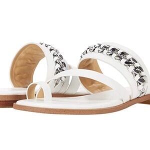 Michael Kors Optic White Chain Detail Leather Sandals
